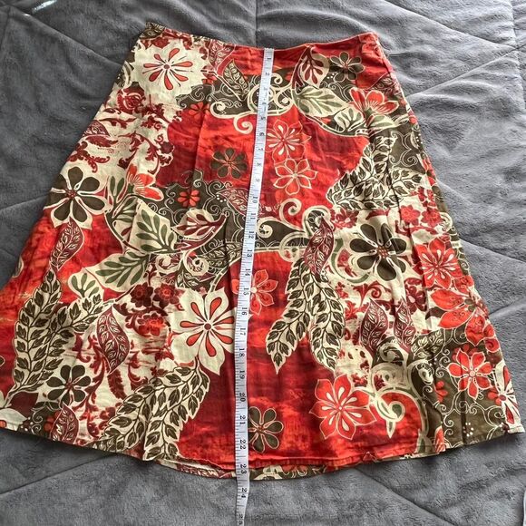Vintage Y2K indie boho fairy green and orange floral midi cotton skirt size 4 - Picture 5 of 5